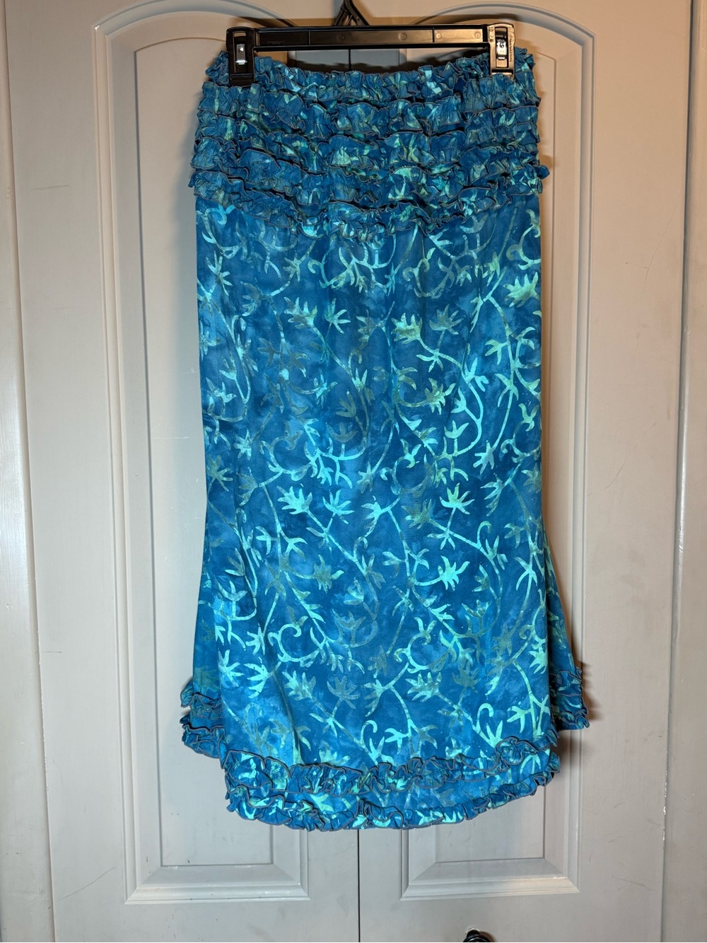Blue Floral Ruffle Strapless Dress